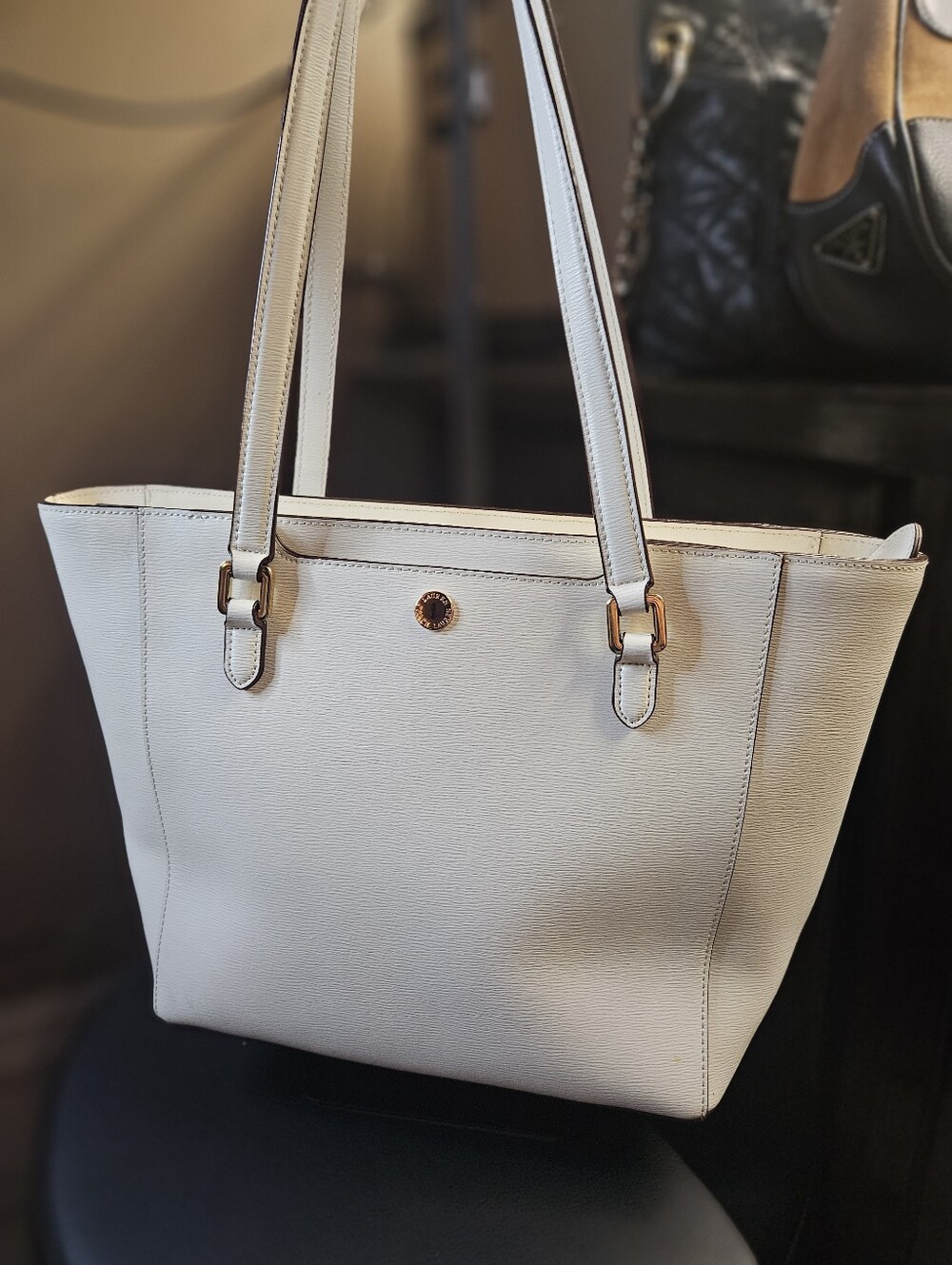 Lauren Ralph Lauren Karly Medium Crosshatch Leather Tote - Picture 2 of 9